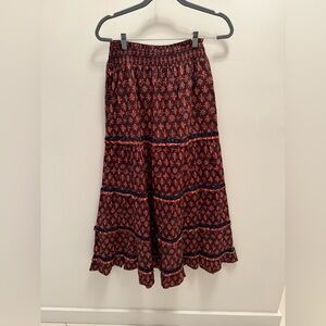 By Anthropologie Floral Print Midi Skirt - Red - Small